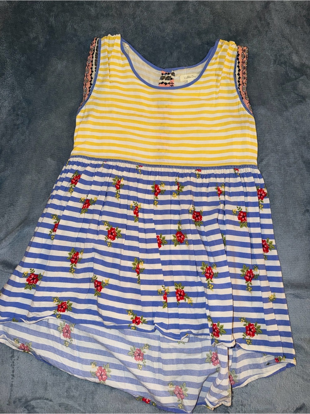 Matilda Jane Yellow & Blue Striped Floral Sleeveless Top